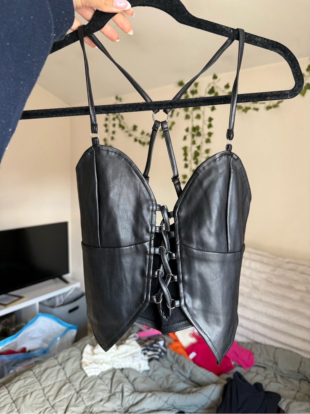 Tiger Mist Black Faux Leather Lace-Up Bustier